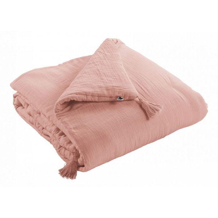 Duvet or Bed Runner "Gaïa" All Sizes "Cotton Gauze" - 150x150 - Gaïa Peach Pink