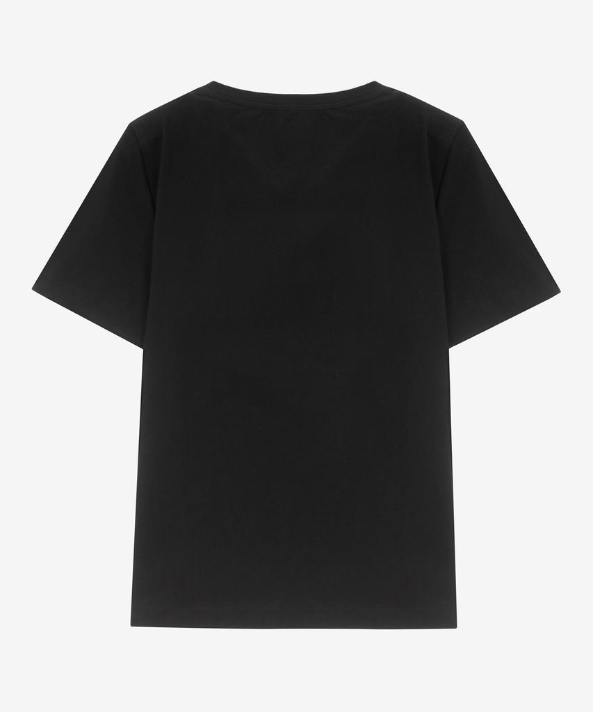 BASIC HOUSE Women'S V-Neck Stretch Slim Fit Short Sleeve T-Shirt Black Lats0204 (B Type)