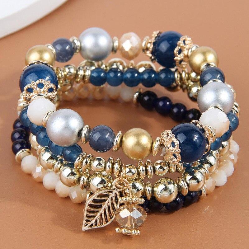 4 stks/set Boho Elastisch Touw Kwastje Armbanden Verklaring Hars Kristal Steen Handgemaakte Kralen Armbanden Armbanden Fashion Party Sieraden