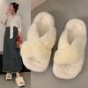Internet Celebrity Cross-strapped Fluffy Slippers Women Wear 2025 Autumn and Winter New Thick Bottom Heightening Non-slip Plush Cotton Slippers