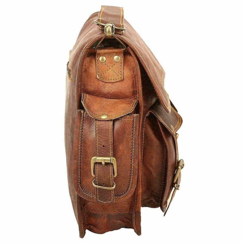 Bag Leather Goat Vintage Genuine Messenger Brown Men Laptop Briefcase Real New