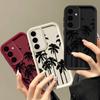 Zwarte Kokospalm Telefoonhoesje Voor Samsung S24 FE S23 Ultra S22 S21 FE S20 A55 A54 A53 A52 A35 A34 A15 A14 Schokbestendig Siliconen Zachte Cover