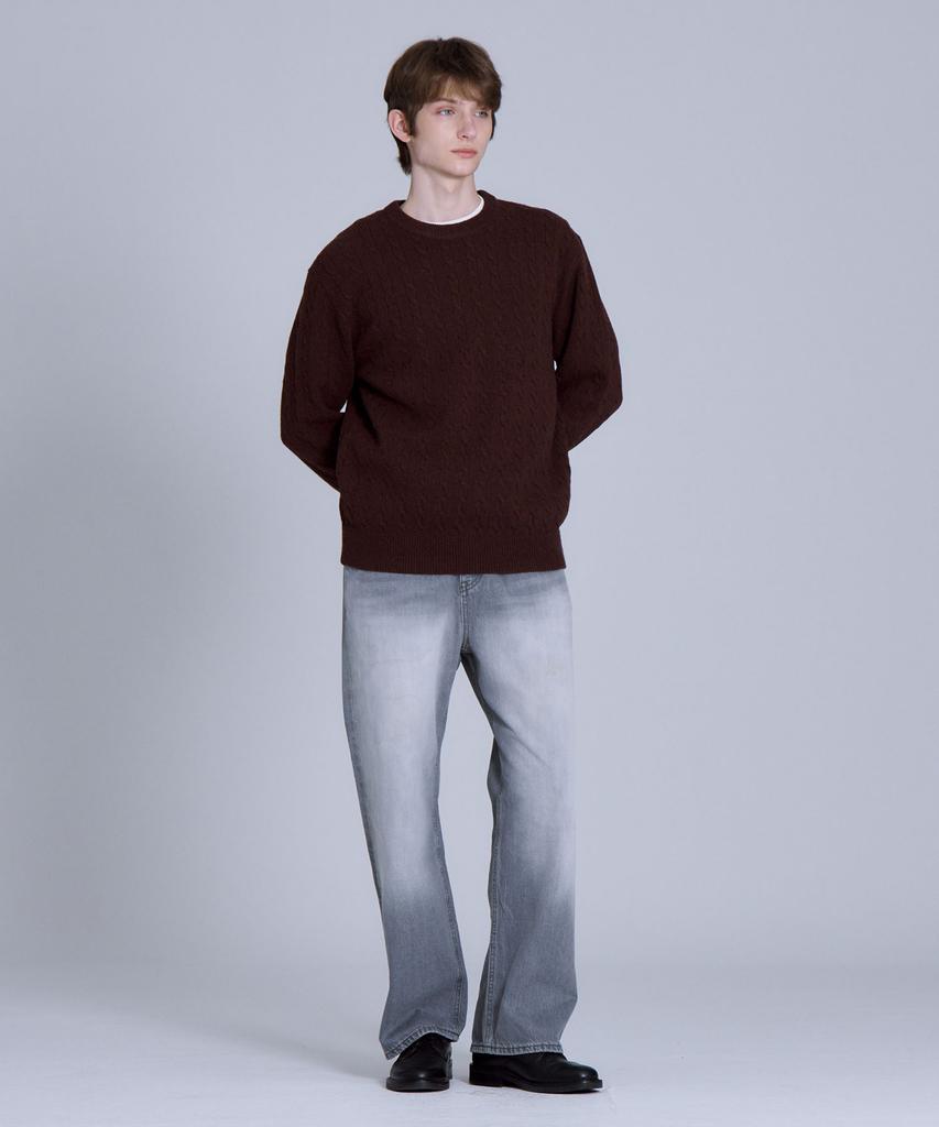 BASIC HOUSE Cable Round Neck Knit Brown Lykt7101 (A Type)