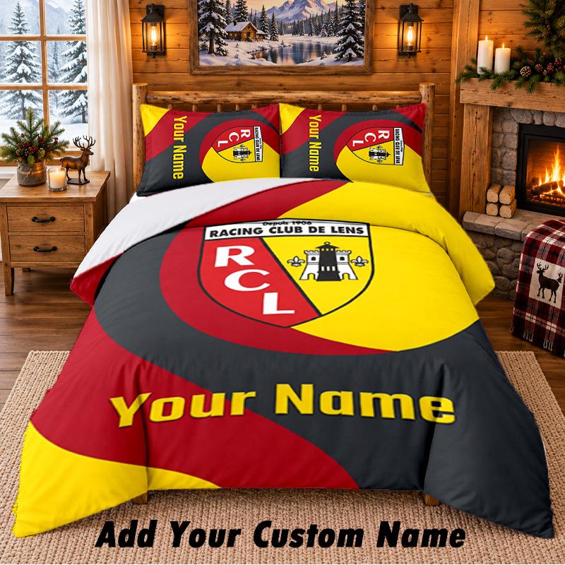 racing club de lens Pattern Bedding 3Pcs Set Custom Name, Bed Sheet And Pillowcases For Home Bedroom