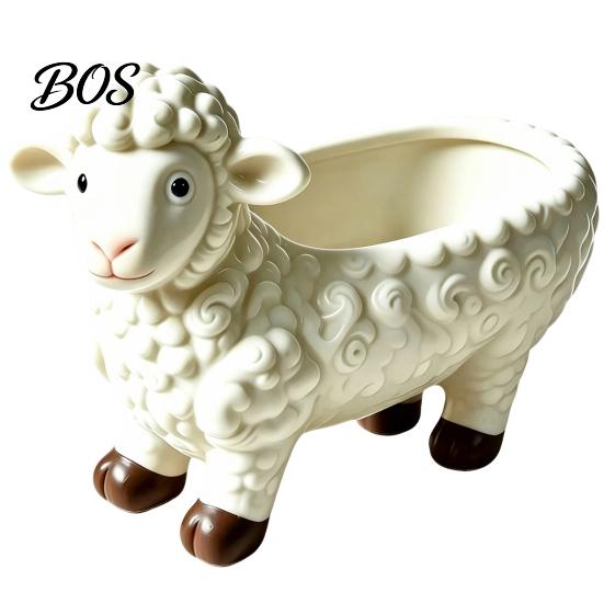 Unique Garden Ornament Curly Sheep Planter Pot, Resin Cute Lamb Flower Decorative Animal Pot Plant for Succulents Cacti Indoor Outdoor Decoration