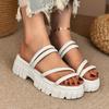 Fashion Women Slippers Fashion Platform Sandals 2025 New Roman Style Slippers Round Toe Slip-On Leather Comfortable Shoes Slides Women
