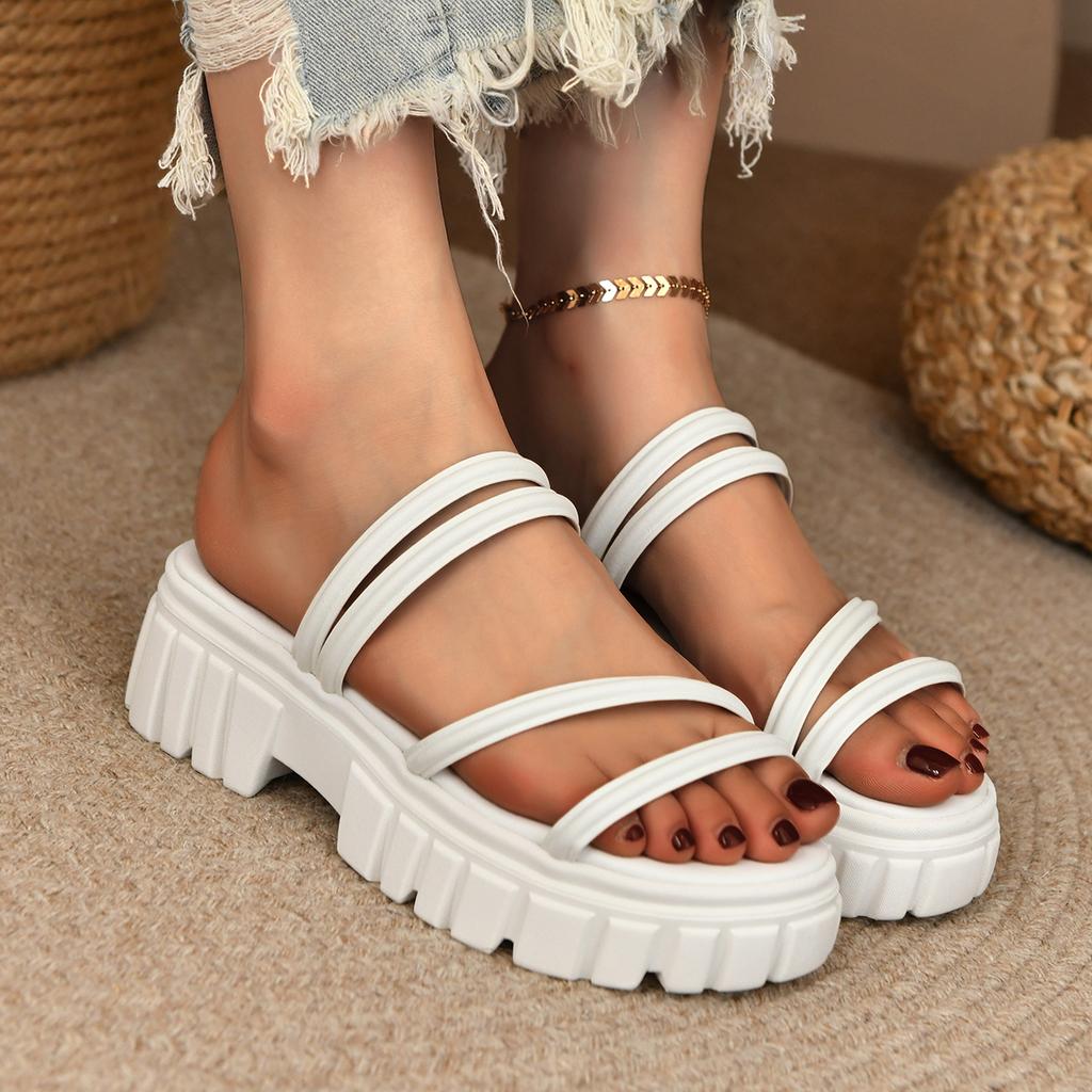 Fashion Women Slippers Fashion Platform Sandals 2025 New Roman Style Slippers Round Toe Slip-On Leather Comfortable Shoes Slides Women