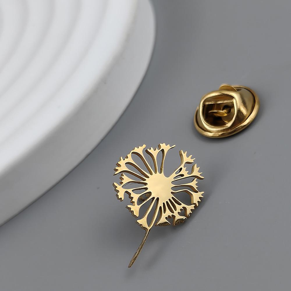 New Dandelion Men's Lapel Pin, Stainless Steel Gold-plated Badge, Punk Style Suit Accessories Black Brooch, Gift for Father
