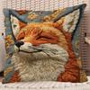 Linen Decorative Throw Pillow Cover with Fox Embroidery Design for Sofa Chair Bed Home Winter Holiday 2D Pattern Zipper Closure
