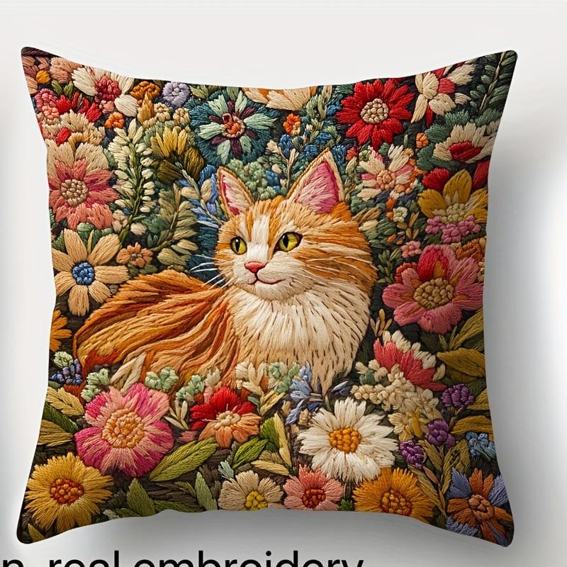 1/4 Stück Vintage Katzen- und Blumendruck Kissenbezüge Weiche quadratische Kissenhüllen Für Heimsofa Schlafzimmer Dekoration Kissenbezug
