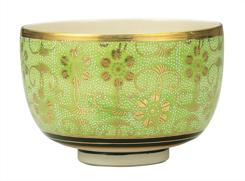 Nakamaru "Kutani Ware" Matcha Bowl, White Grain Tessen Light Green, K9-874