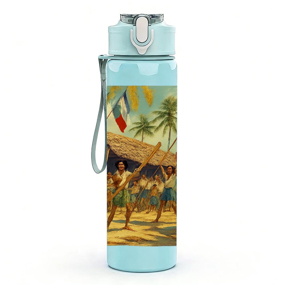 1PC Tropical Beach Hut Landscape 750ml Color Plastic Sports Water Bottle Leakproof Flip Straw Lid For Sports Office Home Use