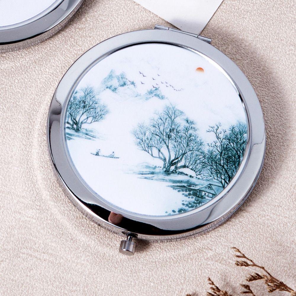 Makeup Mirror Metal Compact Mirror Chinese Ancient Style Pocket Size Portable Mirror Cute Folding Mini Mirror Students