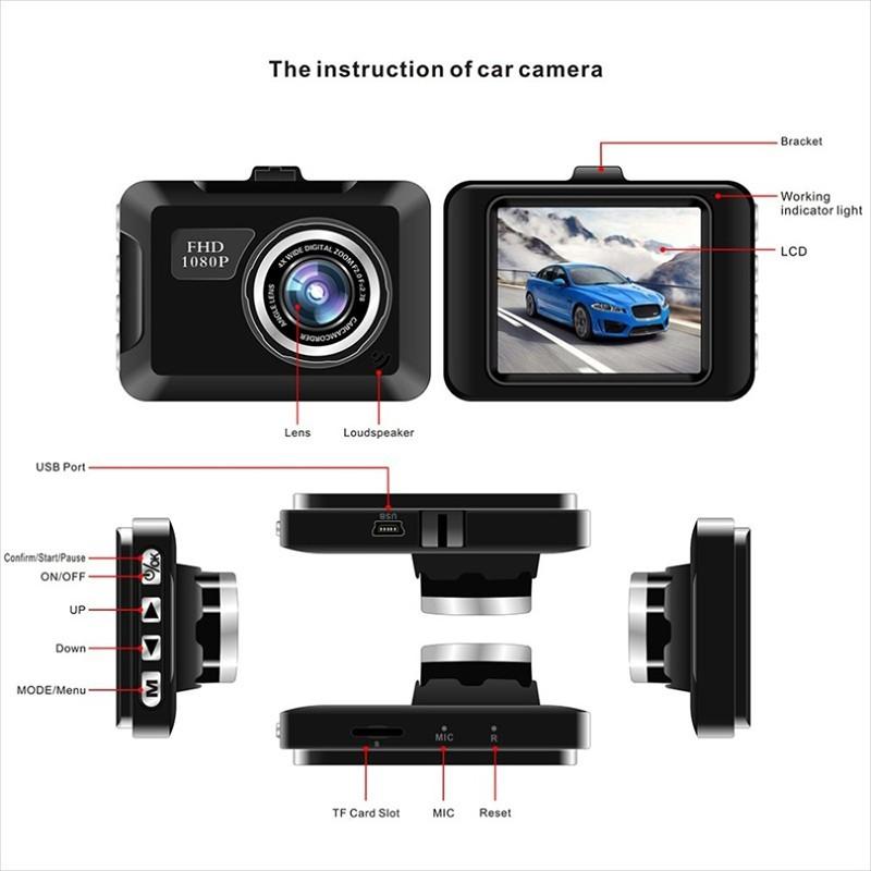 1080P 2.25 Inch Car Dashcam Camera G-Sensor Motion Detection Loop Recording Night Vision Dashboard Camera Car Driving Recorder Vehicle Car DVR Camera