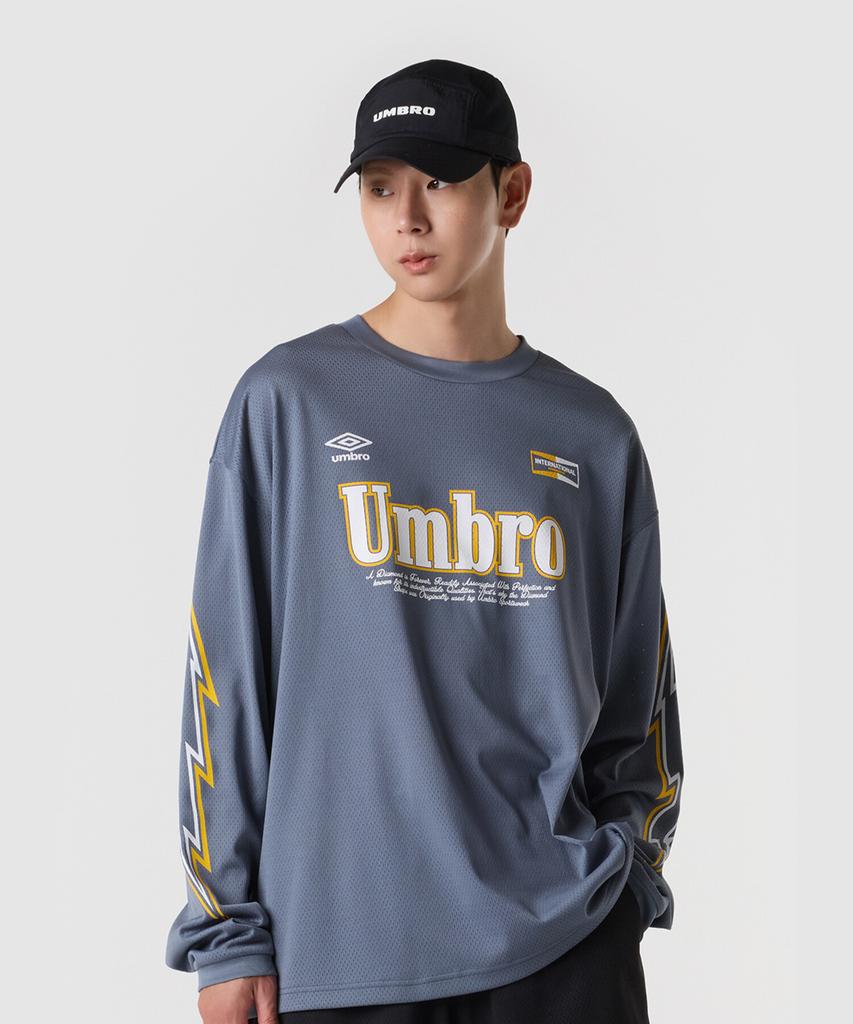 UMBRO One-Point Mesh Long Sleeve T-Shirt Charcoal (Uq321Crl71) (B Type)