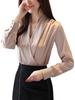 [LUXIA FILL] Dames Blouse met Vallende V-hals, Beige, XL (Grote maat), Lange Mouwen, Effen Kleur, Schattige Silhouet, Stijlvol, Relaxte Pasvorm, Casual, Blouse, Top