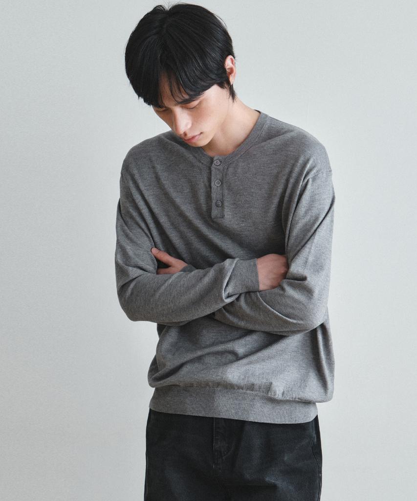 Wednesday Oasis Washable Minimalist Henley Neck Knit_Gray(Wc26Kn21)