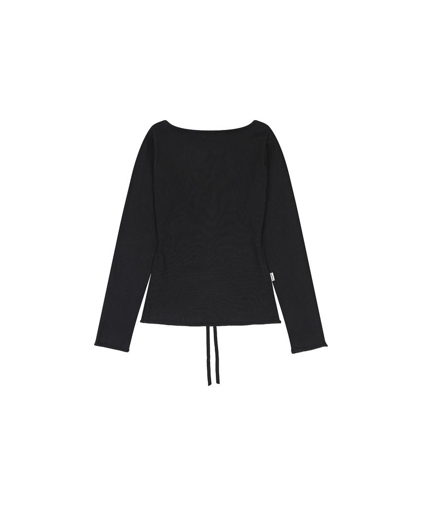 NOWANDTOMORROW W Boat Neck Knit T-Shirt [Black]