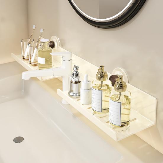 Bathroom Storage Rack Kitchen Suction Cup Shelf Strong Load-bearing Easy To Install No-Drill Wall-Mounted Storage Shelf