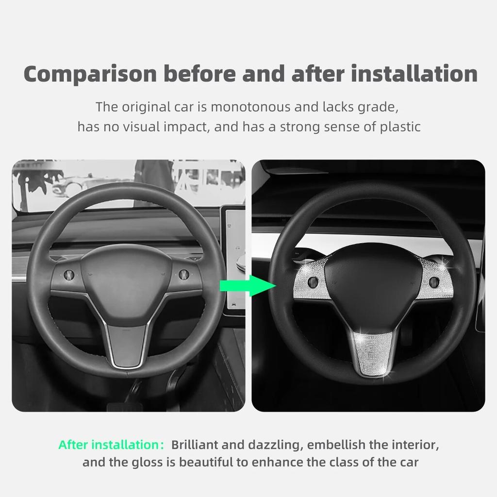 Pentru Tesla Model 3 ModelY Patch cu diamante de lux Volanul mașinii Suport pentru pahare de control central Autocolant interior priză de aer