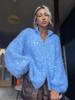 2026 Autumn/Winter Blue Sequin Knit Cardigan Sweater for Women