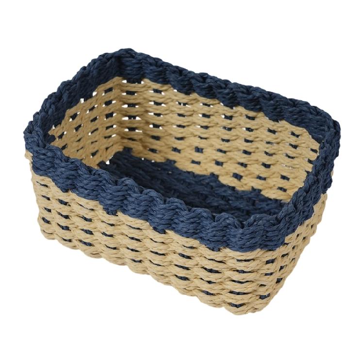 3 Piece Set Color Blocking Woven Storage Baskets Natural Paper Rope Materials Organizers For Closet Dresser Organization