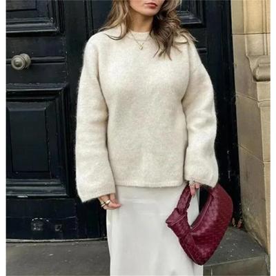 Women Fashion Loose Knit Sweater O-neck Long Sleeves Autumn Winter Sweaters Elegant Warm Casual Pullovers Lady High Street