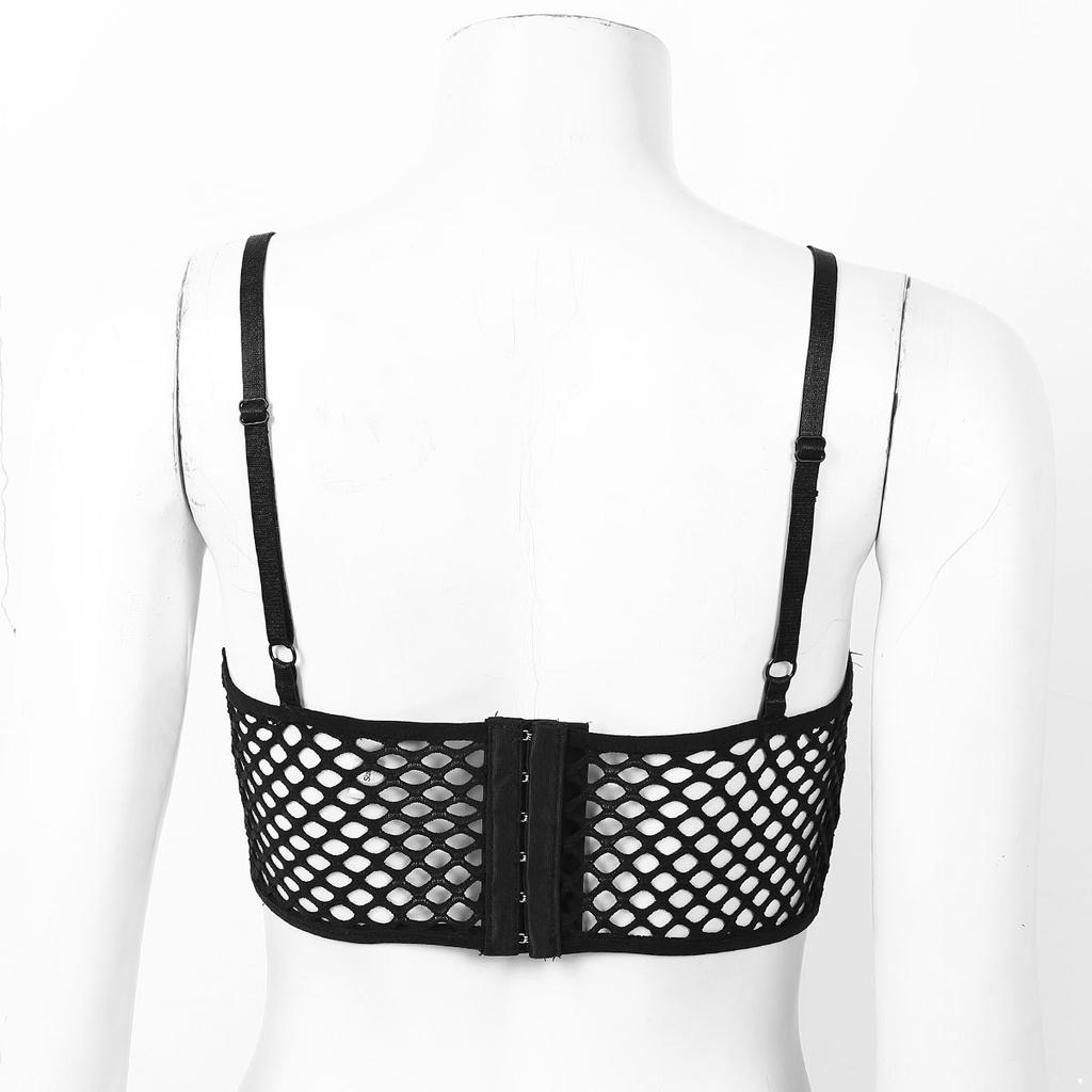 S-4XL Women Erotic Hollow Out Netted Lingerie Adjustable Spaghetti Straps Nipples Hollow Longline Bra Top for Bedroom