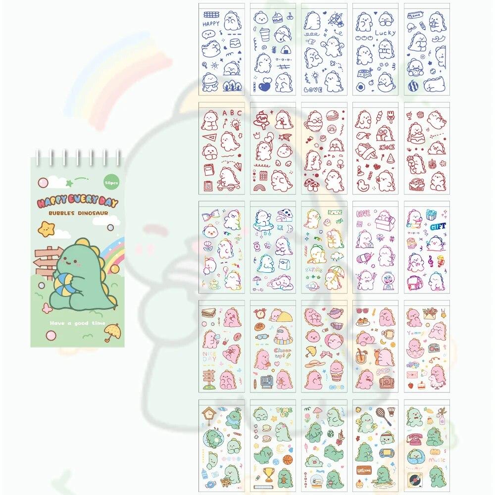 50 Sheets Cute Cartoon Animal Stickers Set PET Waterproof Scrapbooking Stickers For DIY Art Crafts Journaling Notebooks Planners