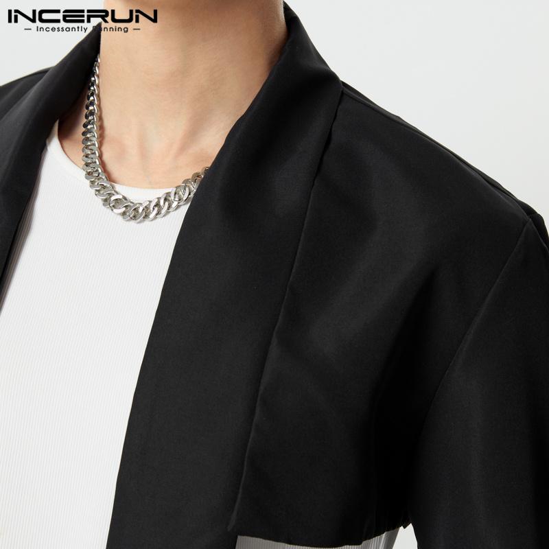 INCERUN Men Long Sleeve Solid Cropped Short Blazer Thin Coats Irregular Tops