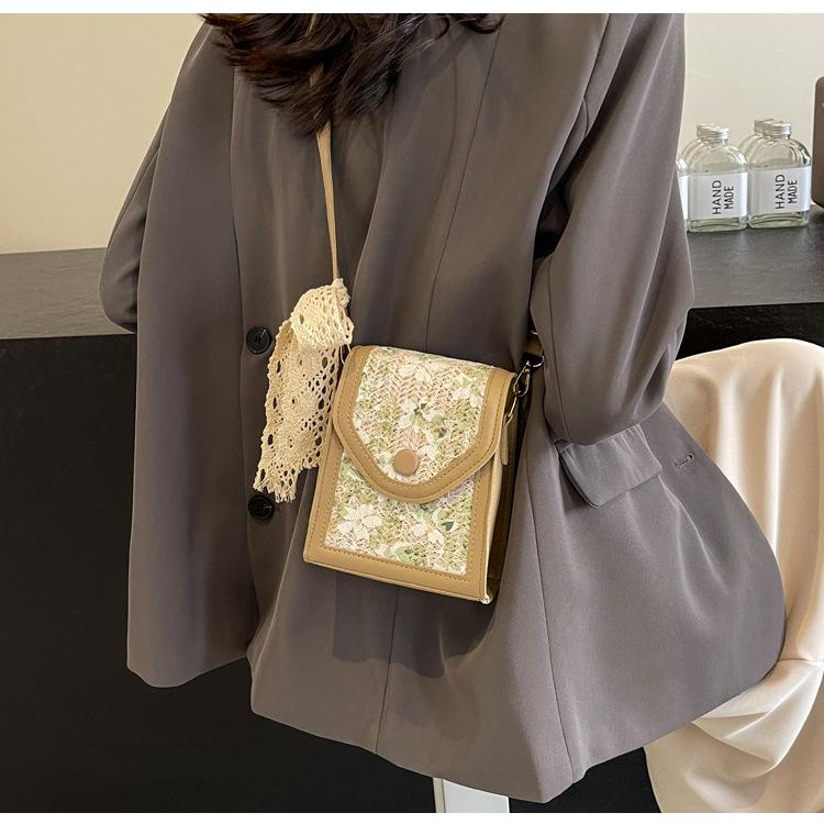 Straw Bag Female Crossbody Bag Small Fresh Lace Woven Bag