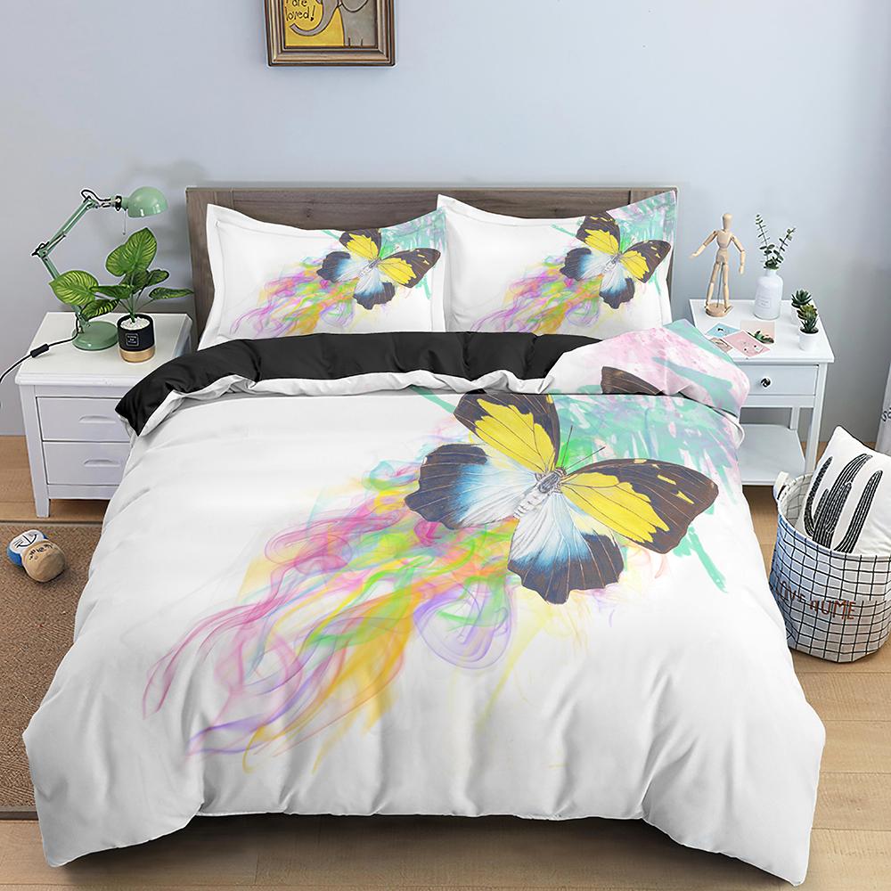 Housse de couette papillon taille King Queen Ensemble de literie animalier floral pour adolescents adultes Belle fleur 2/3 pièces Housse de couette en polyester