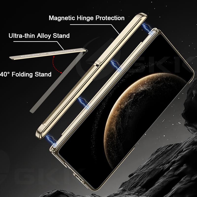 Magnetic Hinge Holder Case for Huawei Mate X6 Only Back Wireless Charge Frosted Plating Plastic Cover for Huawei Mate X5 X3 Case