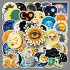 50pcs Retro Sun Moon Star Cloud Waterproof Stickers for Journaling & Decoration