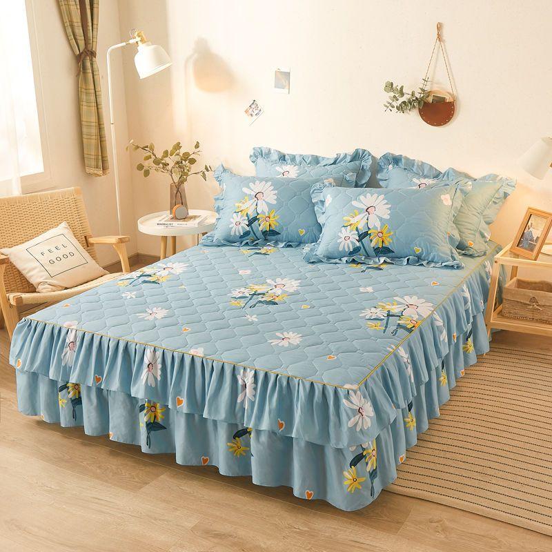 Household Thick Cotton Bed Skirt Korean Style Princess Style Bedspread Anti Slip Simmons Minimalist Protective Cover