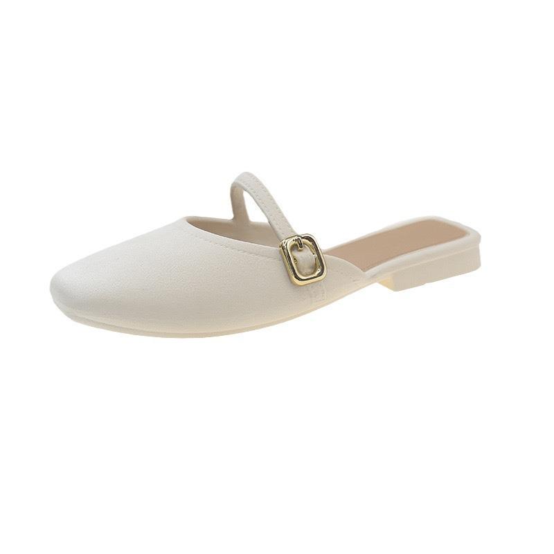 Fashion French Head Half Slippers Women Wear 2025 Spring Summer New Shallow Mouth All Soft Leather Mueller Shoes Beach Single Shoes