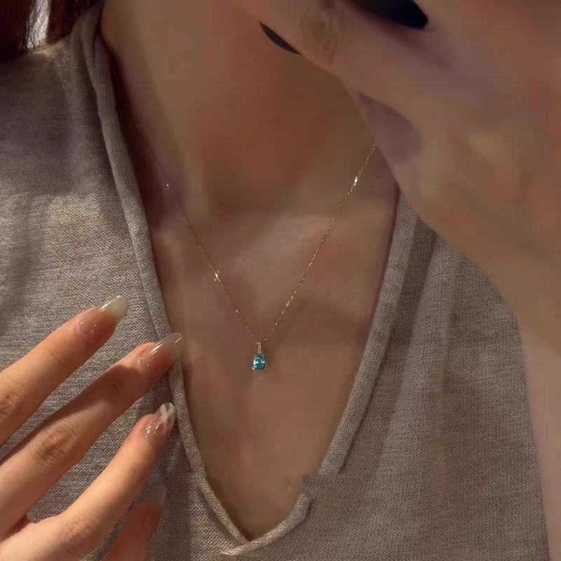 1Pcs Summer Light Luxury Mini High-End Women'S Clavicle Chain Exquisite Aquamarine Necklace Cool Style Light Luxury Version