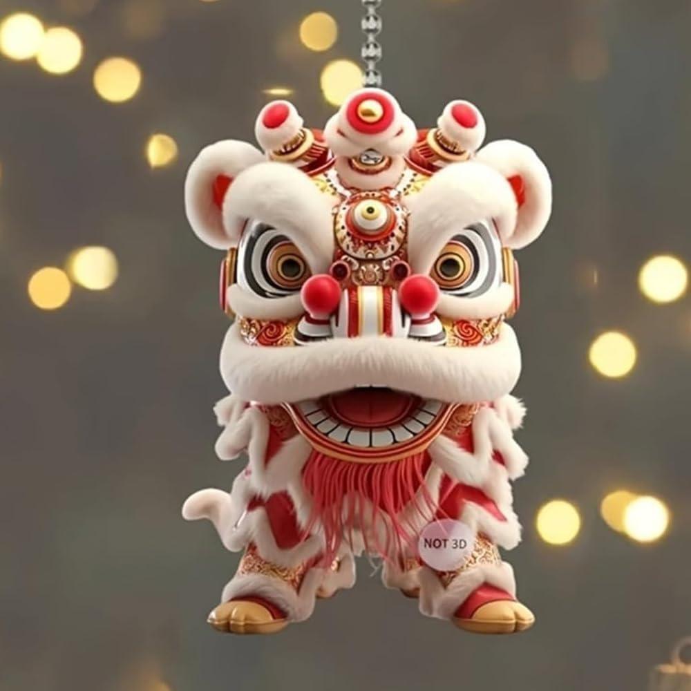Acrylic 2D Lion Dance Pendant Hanging Lightweight Flat Indoor Decoration Lion Pattern Spring Festival Rustic Ornament