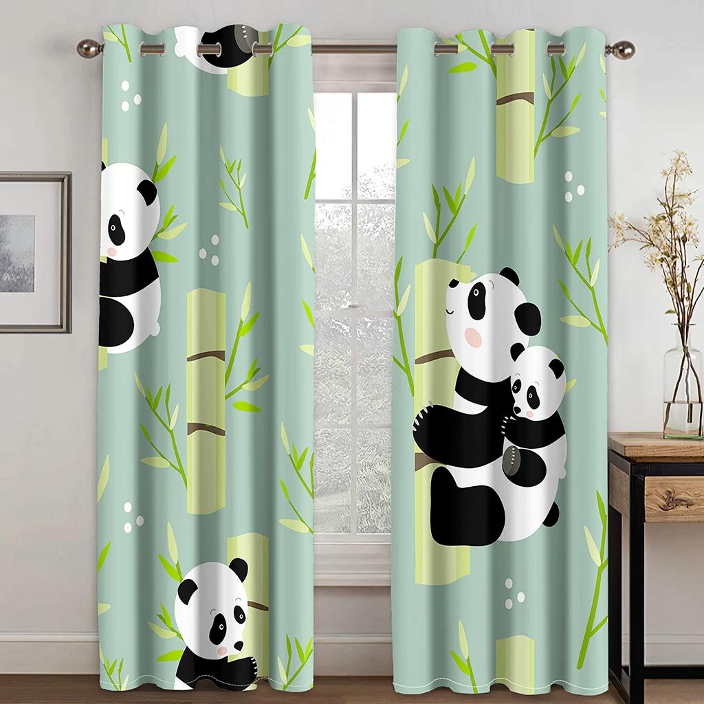 Cute Cartoon Panda High Shading Window Curtain Various Styles of Panda Patterns Thick Blackout Drape Child Bedroom Living Room