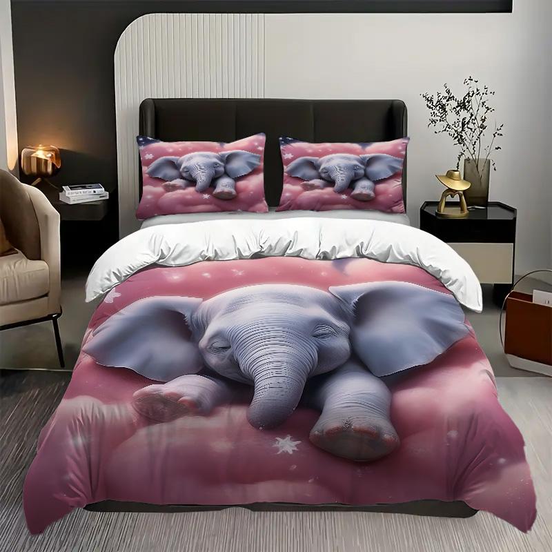 Cute Little Elephant 3d Printed Duvet Cover King Queen Size Wildlife Theme Bedding Set Soft Comfortable Quilt Cover Pillowcases