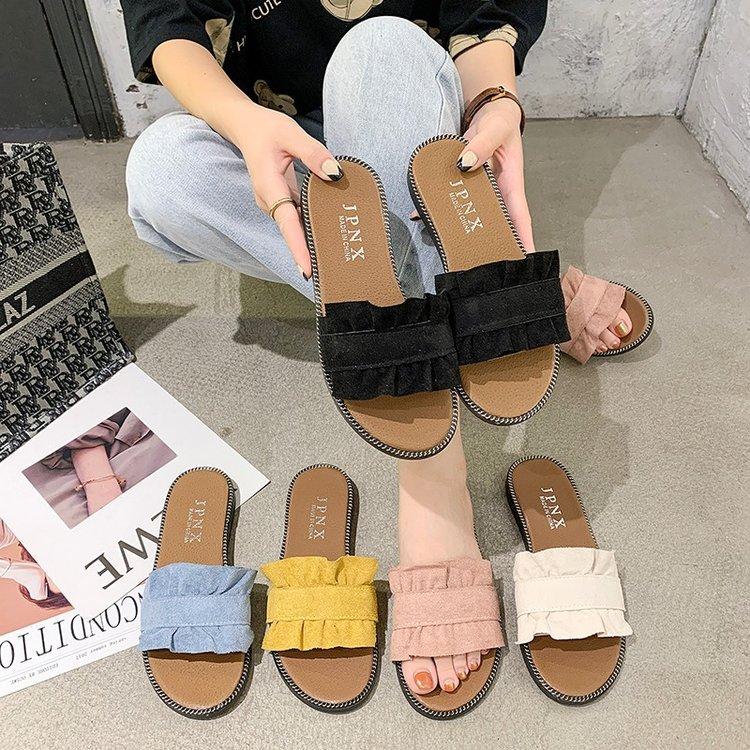 Ladies' New Slippers, Spring and Summer Lace, Flat-heeled Slippers, Casual Sandals, Student Flat-bottomed Beach Shoes