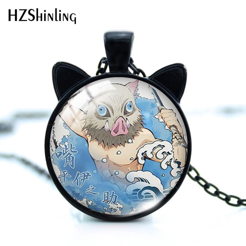 Stylish Anime Demon Slayer Nezuko Tanjiro Cat Ears Time Gem Pendant Necklace