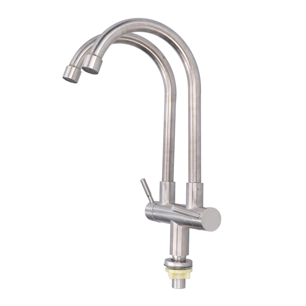 G1/2 Sink Basin Faucet Universal Rotating 304 Stainless Steel Dual Head Single Cold Water Tap