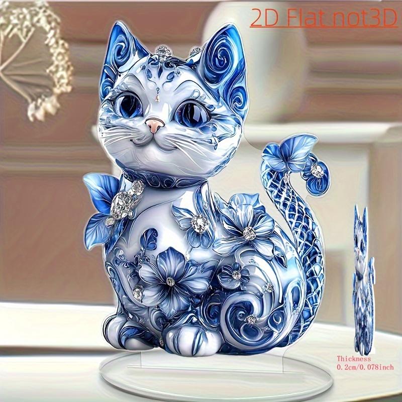 2D Flat Bohemian Cat Acrylic Desktop Decoration, Floral Patterns Design, Home Decor Plaque Hanging Wall Art Decorative Garden Decoration for Room Door