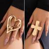 Exaggerated Sweet And Cool Metal Big Love Ring, Fashionable Personalized Pattern Cross Ring