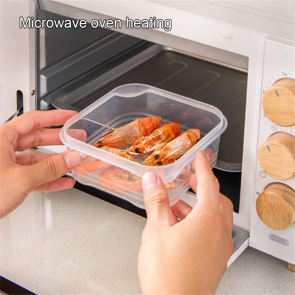 350Ml Refrigerator Food Fresh Keeping Box Square Transparent PP Microwavable Vegetable Meat Sealed Box Refrigerator Organizer