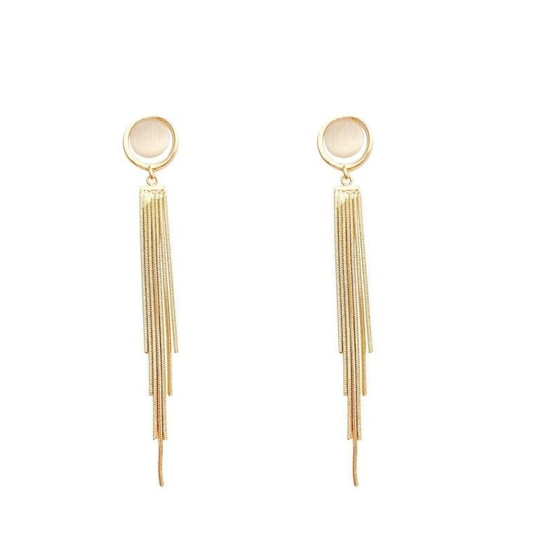 Korean Vintage Long Tassel Drop Earrings for Women Gold Color Geometric Fashion Jewelry Luxury Hanging