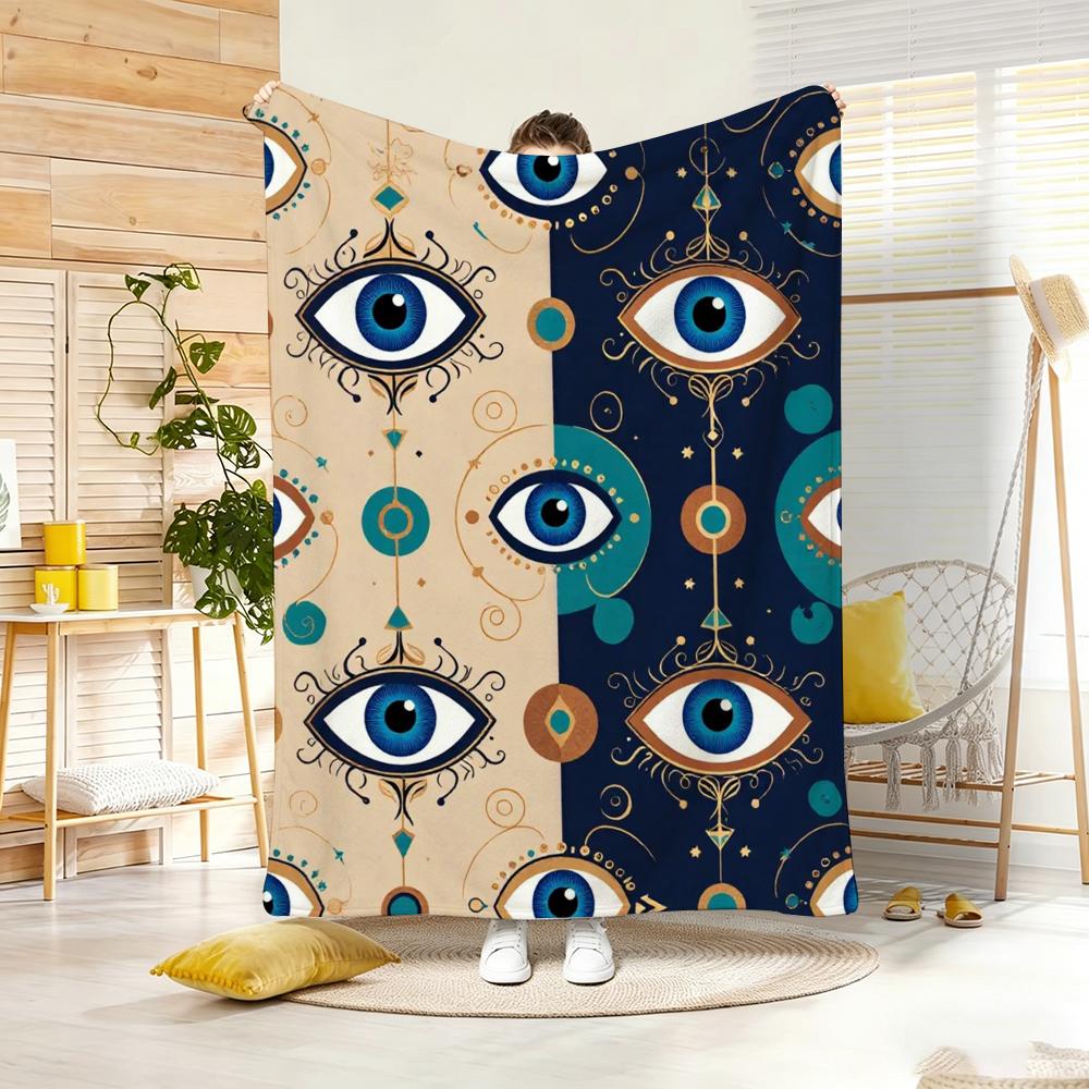 Klassiek motief E-Boze Oog Plaid Lichtgewicht 240g Flanellen Deken Zacht Huidvriendelijk voor Zomerse Koelte
