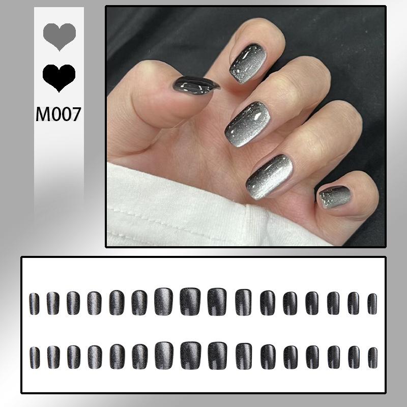 24 piezas de uñas hechas a mano, uñas postizas, hielo transparente, sueño, aguamarina, estrella, diamantes triturados dinámicos, piezas de uñas de ojo de gato, uñas postizas terminadas, 15 estilos
