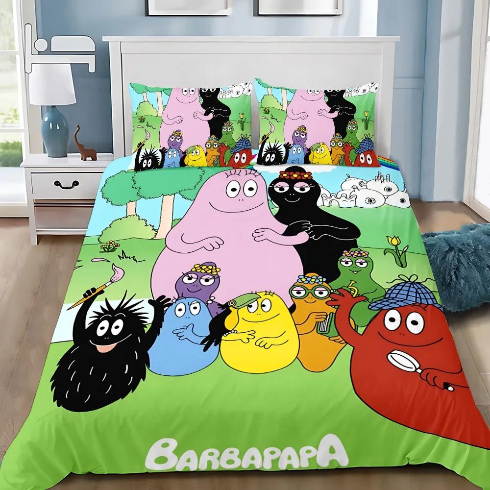 Set Biancheria da Letto Cartone Animato B-Barbapapa Per Camera da Letto Morbido Moderno Copriletto Comodo Copripiumino per Bambini Coperta Copricuscino